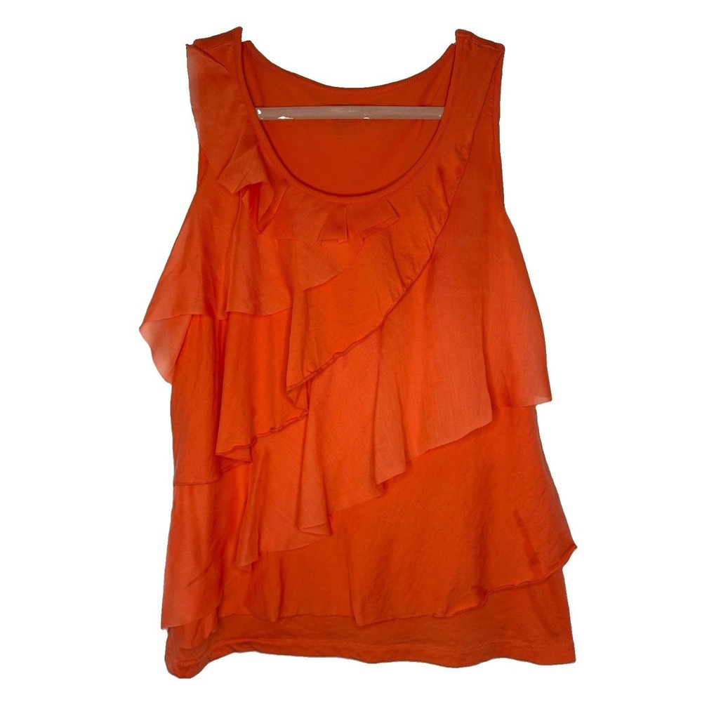 Ann Taylor LOFT Tank Top Women M Orange Ruffle Tiered Sleeveless Scoop Neck